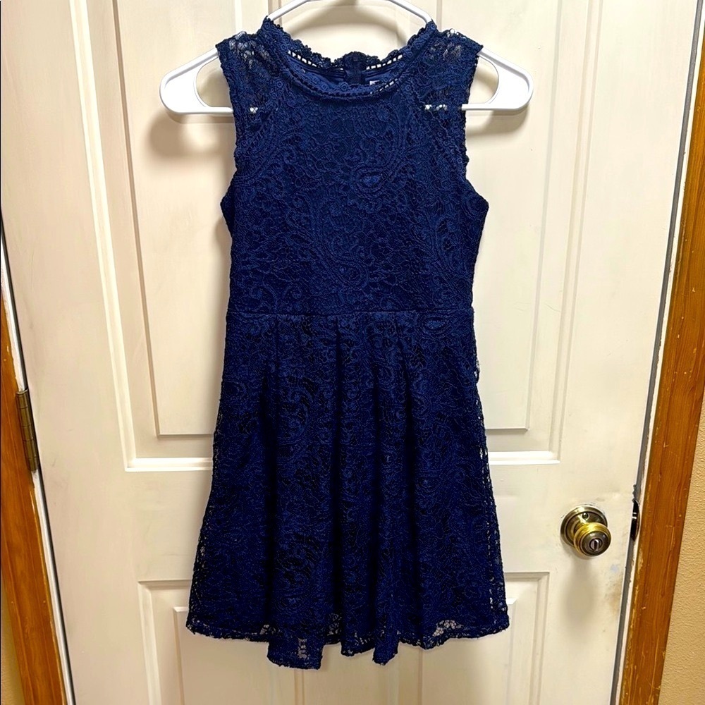 Blush by US Angels Navy Blue Lace Sleeveless Formal Dress size 10